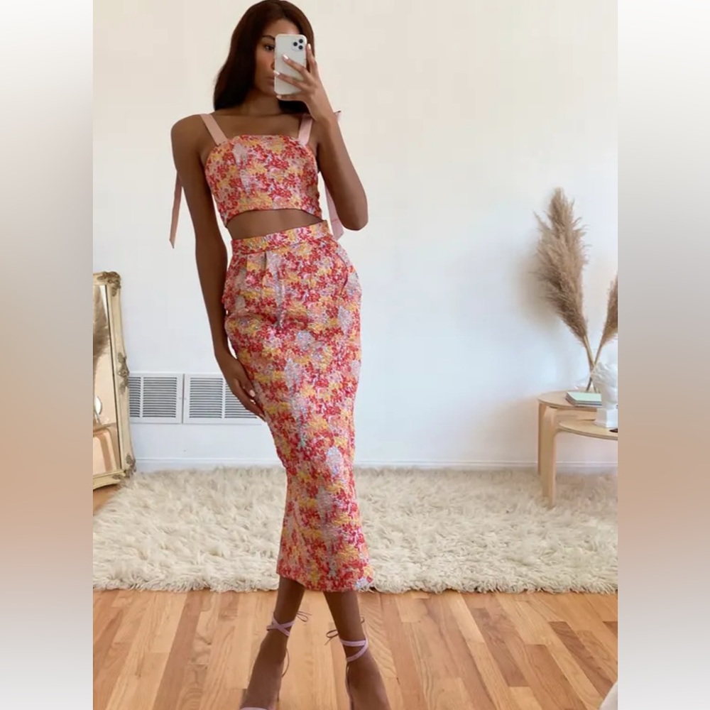 Lulus Ellarina Pink Multi Metallic Tie-Strap Two-Piece Midi Dress